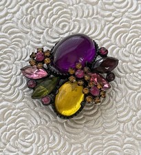 Vintage Flower Rhinestone / cabochon Brooch Pin