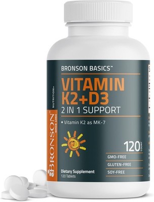 Bronson Vitamin K2 D3 (MK7) Supplement Non-GMO Formula Vitamin D3 5000IU (125 m