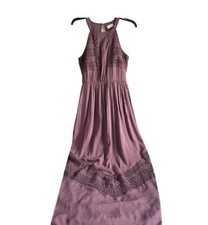 Altar'd State Mala Maxi Dress Women’s S Mauve Lace Halter Crochet Boho Keyhole