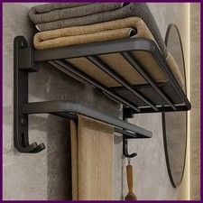 Matte Black 50CM Folding Holder With Hook Towel Holder Wall Mount AluminumTowel