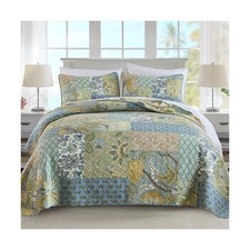 NEWLAKE Quilt Set California King Size, 100 Cotton Patchwork Green Bohemian ...