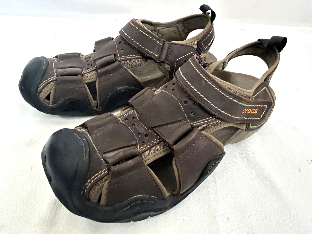 Crocs Swiftwater Fishing Men Shoes Size 11 Brown Sandals 