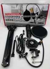 Riworal USB Microphone Gaming Mic with Adjustable Boom Arm RGB Condenser Kit