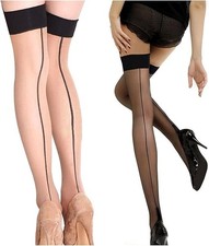 WOMEN'S CUBAN HEEL BACK SEAM OVER THE KNEE THIGH HIGH STOCKINGS NYLON TIGHTS