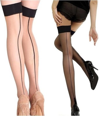 WOMEN'S CUBAN HEEL BACK SEAM OVER THE KNEE THIGH HIGH STOCKINGS NYLON TIGHTS