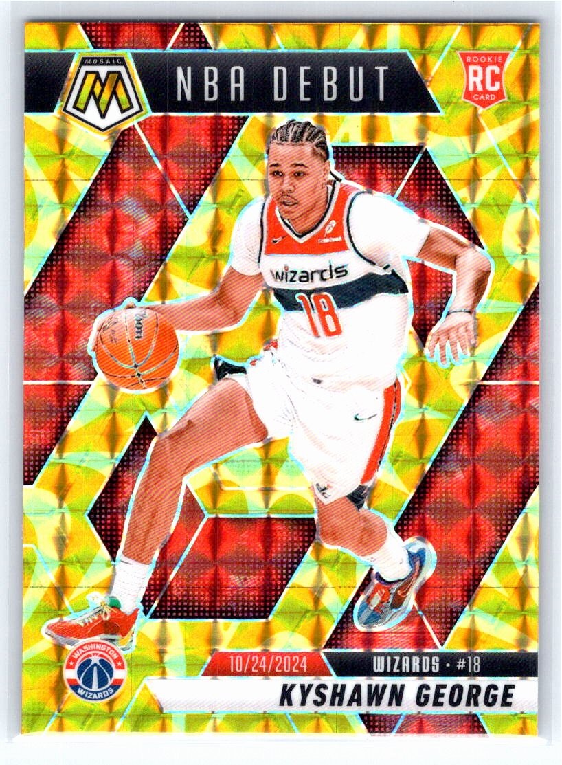 2024-25 Panini Mosaic #256 Kyshawn George Reactive Yellow Mosaic Wizards RC