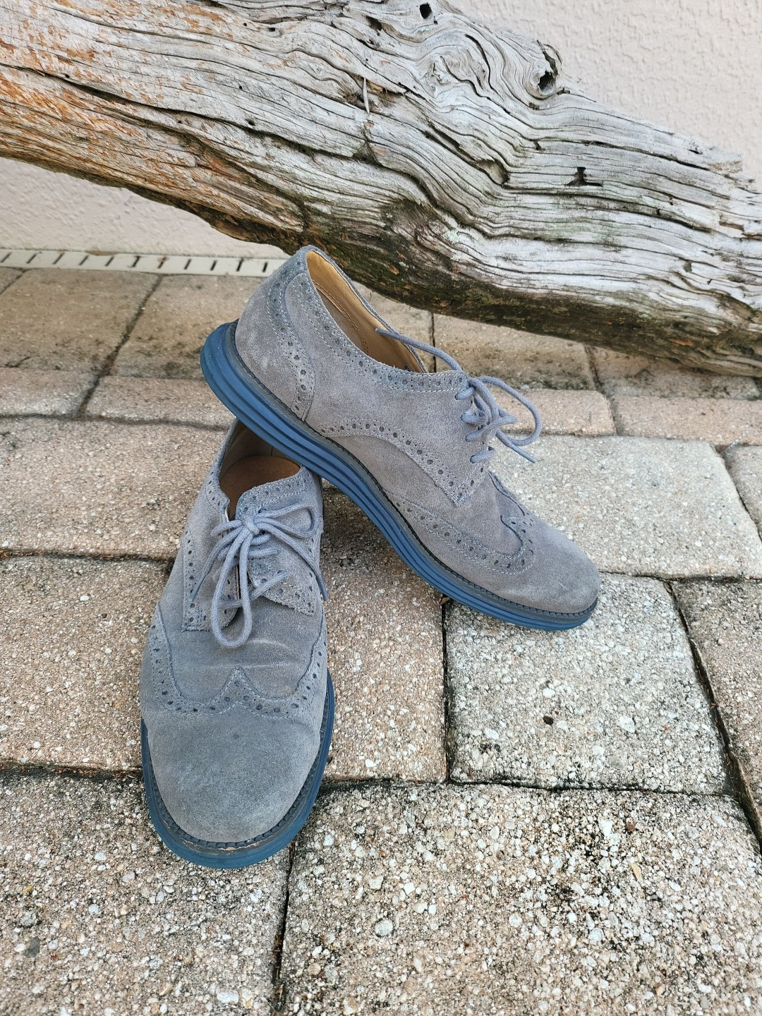 Cole Haan Mens Shoes Lunargrand Wingtip Oxford Gray Suede  display picture 3