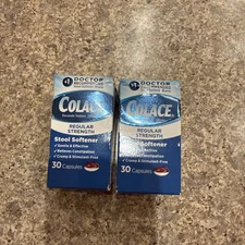 (2)Colace Regular Strength Stool Softener 100mg 30 Caps each Exp9/2027