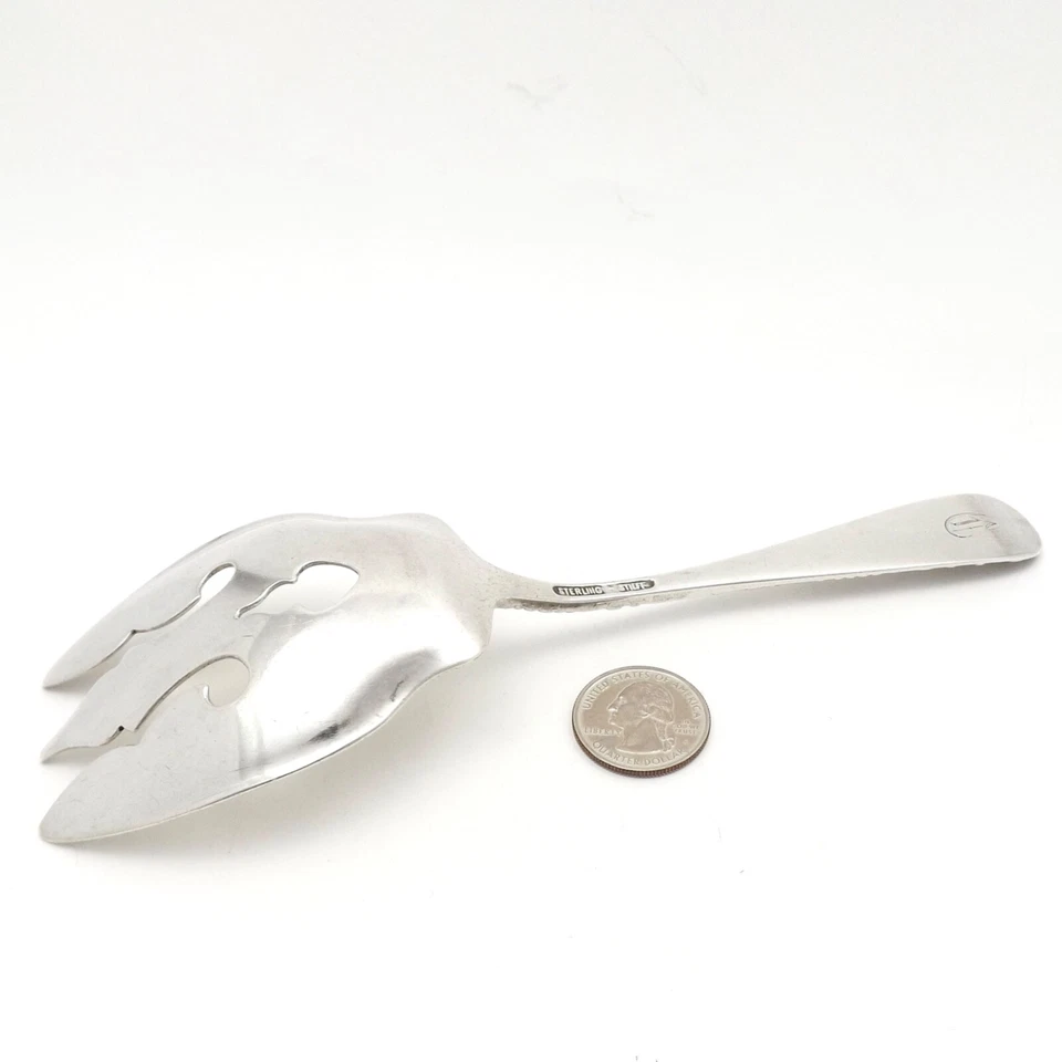 Antiguo tenedor para servir ensalada de verduras Kirk Stieff Rose de plata de ley Foto 3 de 4