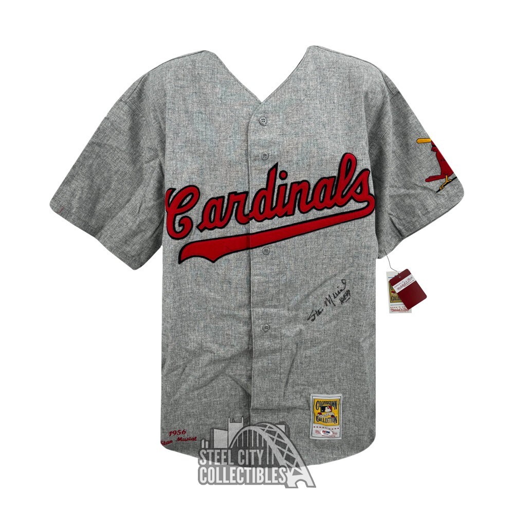 Stan Musial Autographed St Louis Gray Mitchell & Ness Baseball Jersey - PSA/DNA