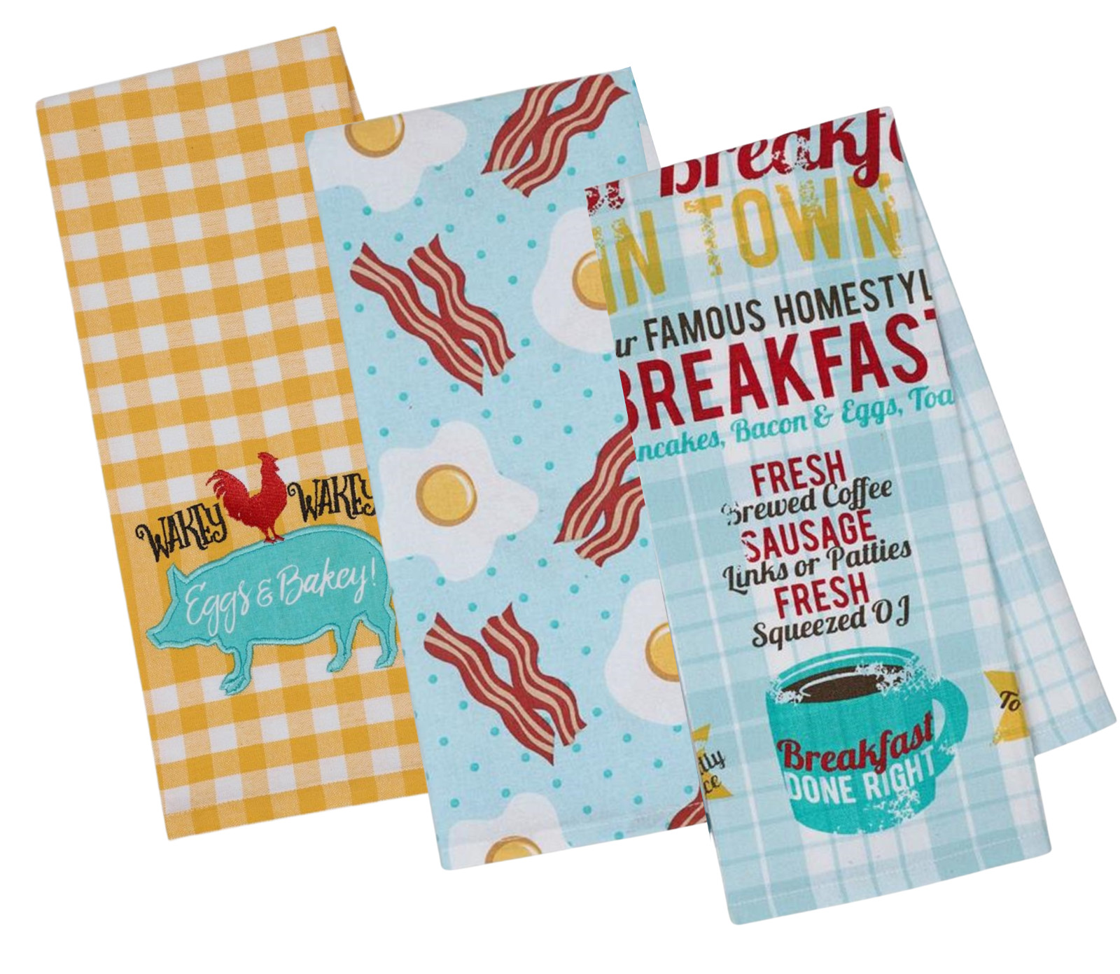 Eggs Bacon With Yellow & Blue Plaid Dishtowels