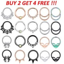 Multi-style 16G Nose Rings Hinged Hoop Earrings Surgical Steel Septum Clicker US