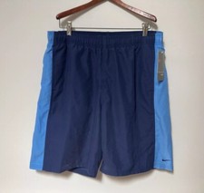 NIKE SWIM Y2K Mens Large Blue Swimming Shorts Trunks Lined Pockets NEW TAGS NOS