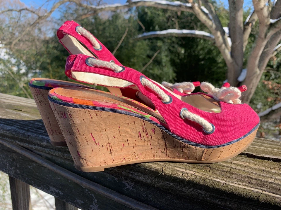 SPERRY TOP SIDER слинги высоких каблуках ярко розовый на танкетке женские туфли Sz 8 👣b7 - Изображение 3 из 4