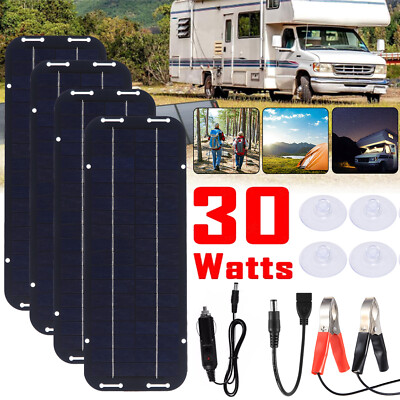 30W Solar Panel 12V Trickle Charger Battery Charger Kit Maintainer Boat Car LOT