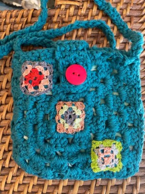 Boho small shoulder bag Teal, granny sq OOAK Gift for Girl, summer wedding SALE