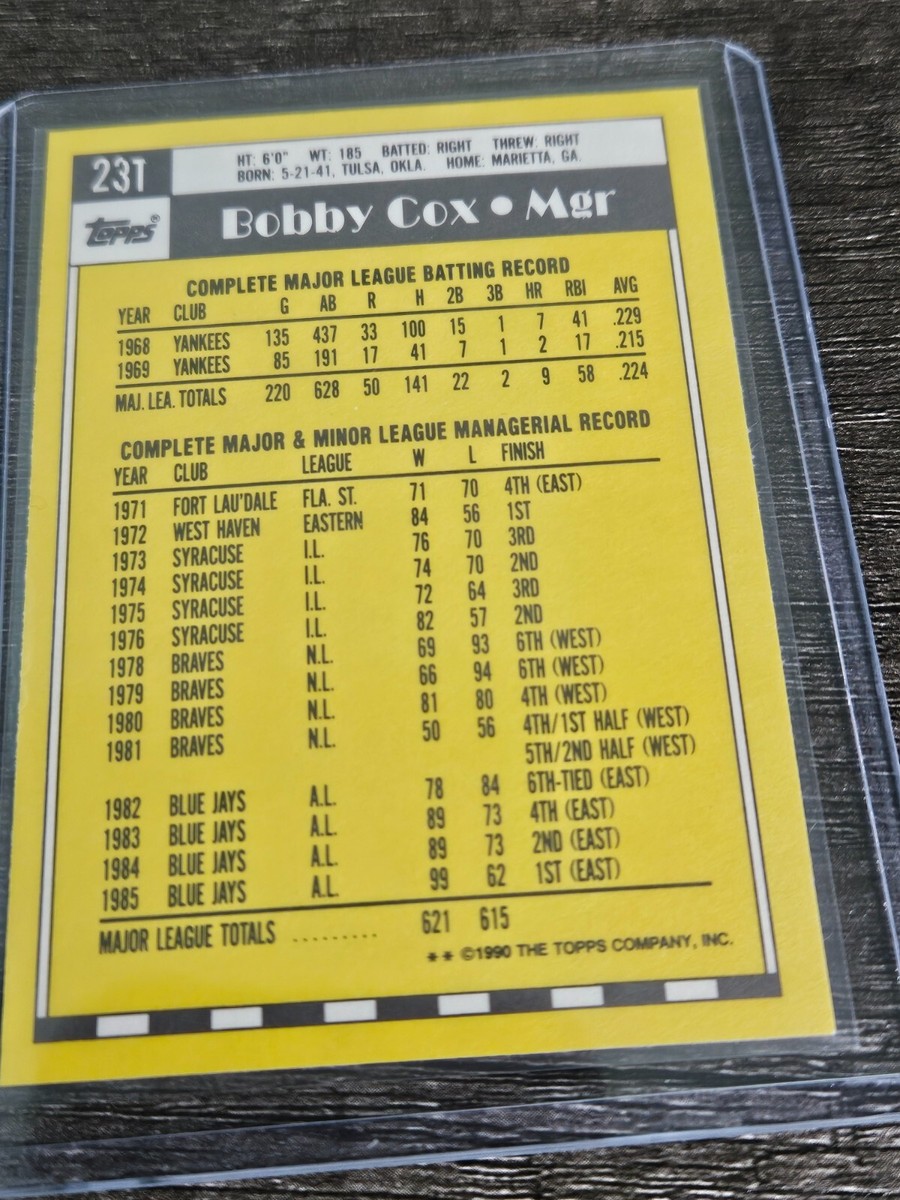 1990 Topps Traded #23T Bobby Cox -MANAGER- Atlanta Braves | eBay