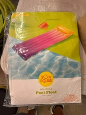 10 Sun Squad Inflatable Pool Float Built-in Pillow 5ft 7 1/2 in long Multi Color