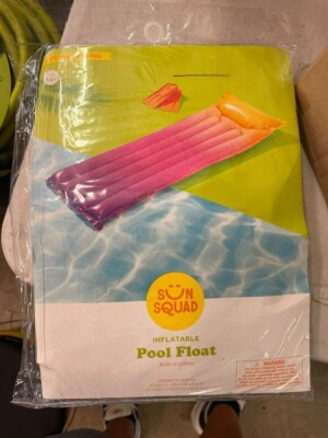 Sun Squad Inflatable Pool Float Built-in Pillow 5ft 7 1/2 in long Multi Color