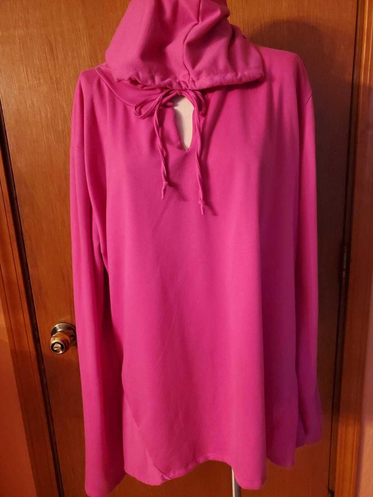 Women's DOUBLJU Fuschia Flared Hem Drawstring Hoodie Size 3X