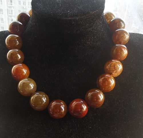 16mm/18mm/20mm Large Round, Brown dragon vein agate stone bead Necklace 16"-24" - 第 2/12 張圖片