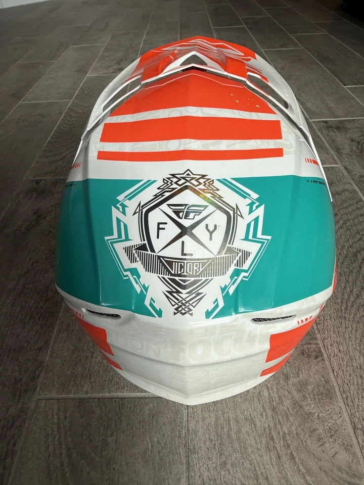 Fly Racing F2 Carbon Trey Canard Replica Helmet XS Like New Turquoise Orange - Image 4 of 4