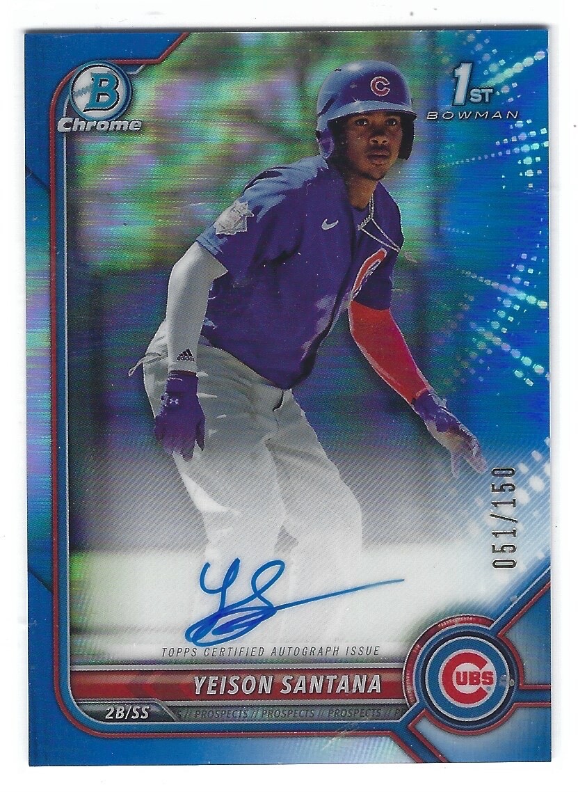 2022 Bowman Chrome Rookie RC Blue Refractor /150 Yeison Santana #CPA-YS Auto SP