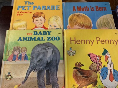 4 START-RIGHT ELF BOOKS Pet Parade/Baby Animal Zoo/Moth is Born/Henny Penny used