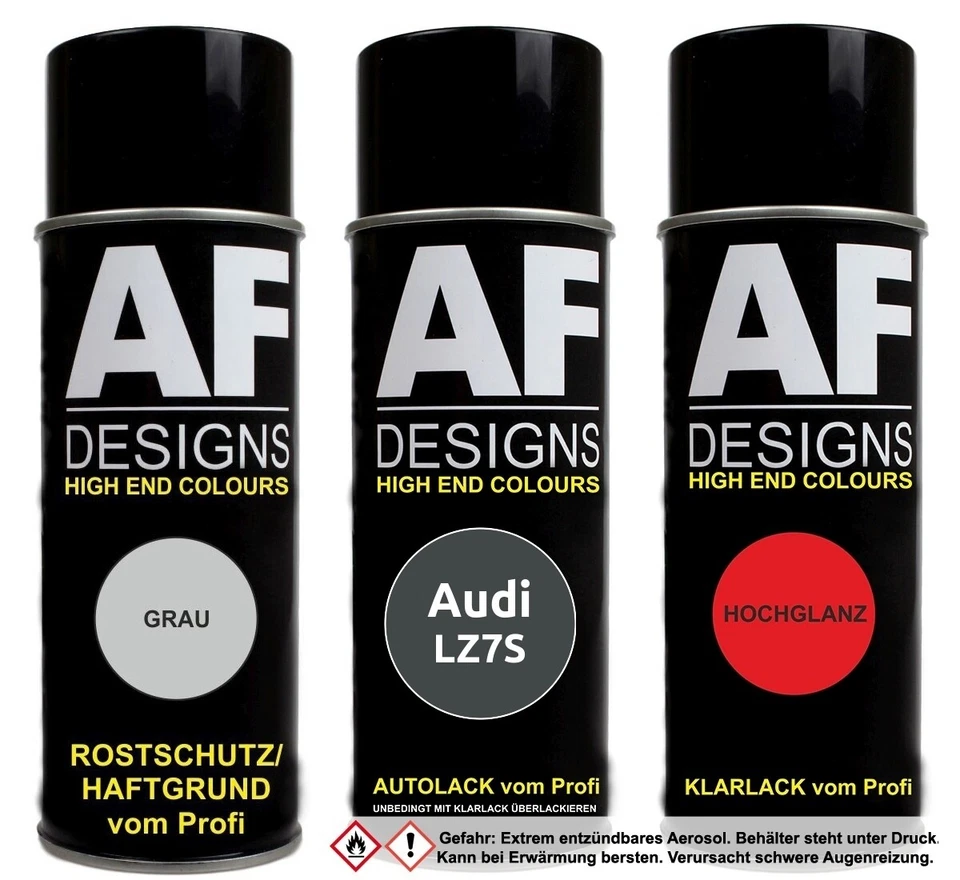 ALEX FLITTNER DESIGNS Audi LZ7S grigio giorno perla vernice auto vernice trasparente primer bomboletta spray set