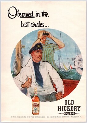 1950s~Old Hickory Bourbon Whiskey~Bob Peak~Sailors~Yacht~Liquor~Vintage Print Ad