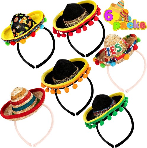 6 PCS Cinco De Mayo Fiesta Fabric and Straw Sombrero Hat Party Costume for Fun