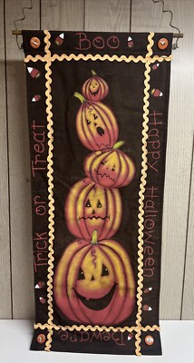 Happy Halloween Trick Or Treat Canvas Hanging Banner Pumpkins