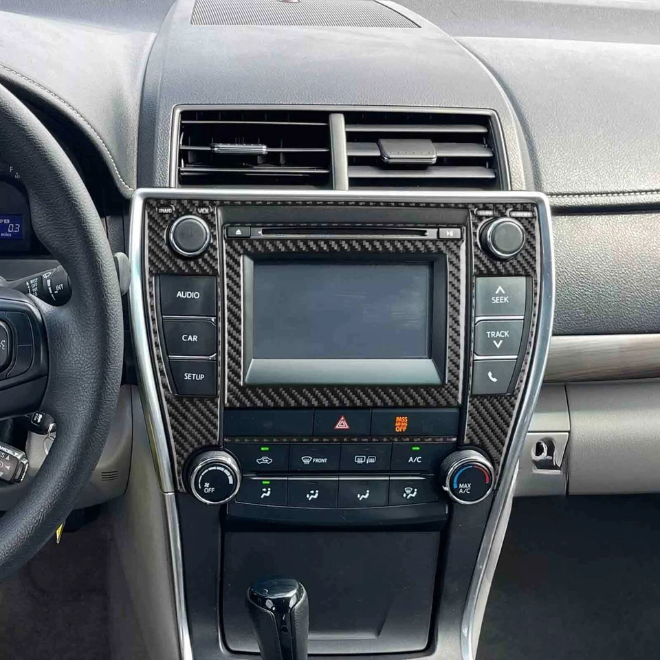 Juego de panel de CD de consola central de fibra de carbono cubierta para Toyota Camry 2015-2017 Foto 3 de 4
