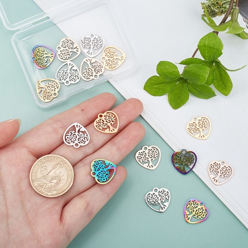 16pcs filigree TREE OF LIFE heart charms - 15mm stainless steel pendants mix - Picture 3 of 3