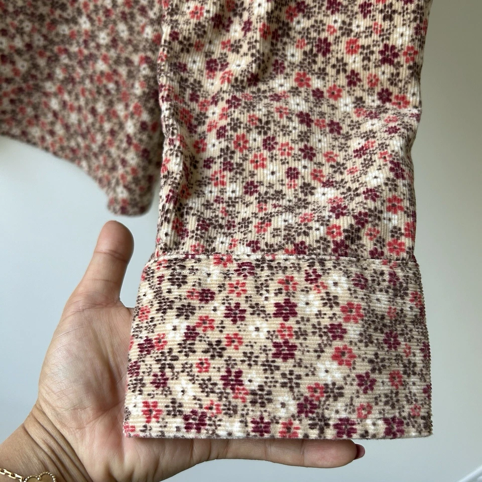 Основные издания оранжевый красный Ditsy цветочный хлопок вельвет рубашка на пуговицах женщин 3 X - Изображение 3 из 4