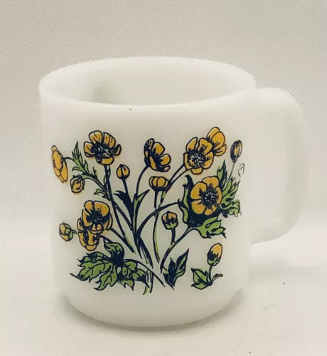 Vintage Glasbake Coffee Mug Cup Buttercup Flower Milk Glass Teacup