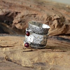 Mozambique Garnet Gemstone 925 Sterling Silver Worry Spinner Ring Girl Jewelry