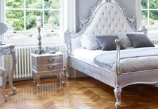 Silver Leaf Ornate Bedside Cabinet Table