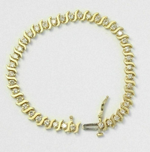7.00 Ct Round VVS1 S-Link Diamond Tennis Bracelet 14k Yellow Gold Over 7.25" - Picture 3 of 6