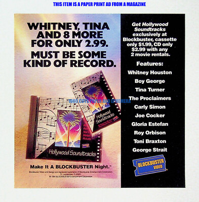 Hollywood Soundtracks Blockbuster Video 1994 Print Magazine Ad Poster ADVERT