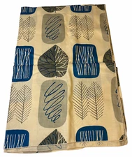1960's Mid Century Modern MCM Scraf res Leaves Cream Gray Blue 23" x 36"