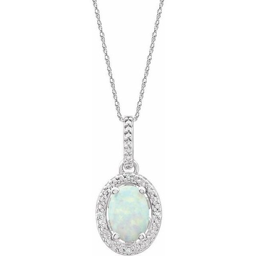 Sterling Silver LabGrown Opal & .01 CTW Natural Diamond 18" Necklace