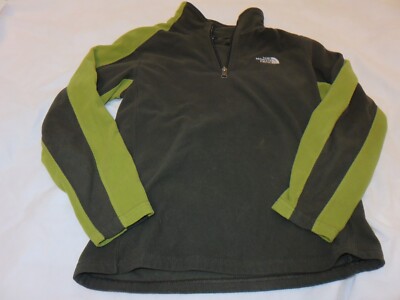 The North Face boys Quarter Zip fleece Medium Olive EUC
