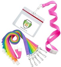12 Pack - Bright Neon Breakaway Lanyards w/ Horizontal Zip Seal Badge Holders