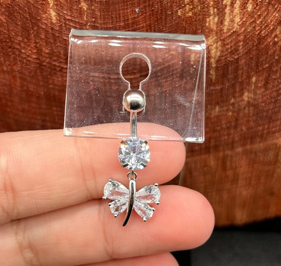 Anillo ombligo mariposa calibre 14 acero inoxidable circonita cúbica Foto 4 de 4