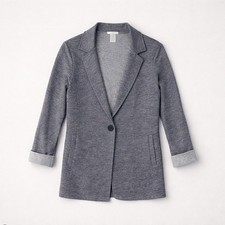 Matty M Small Gray Knit Blazer Jacket One Button 100 Cotton Pockets