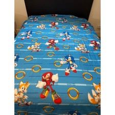 Sonic The Hedgehog Twin Flat Sheet Blue Gold Rings Sonic Tails Knuckles Bedding