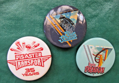 3 Cedar Point Amusement Park Classic Coaster Buttons ~ Blue Streak Etc.