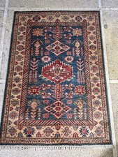 Blue Super Kazak rug featuring hand-knotted from 100% sheep wool 124x86cm