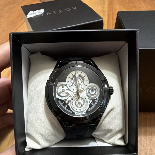 Activa Reloj de Cuarzo Analógico Negro Redondo para Hombre Pulso de Goma con Caja 2